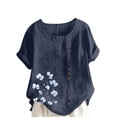 thumbnail image 2 of GaThRRgYP Women's Summer Short Sleeve Tops for Comfortable Style,Women Casual and Linen Round-Neck Top Printed Short Sleeve Button T-shirt Blouse Navy XXXXL, 2 of 4