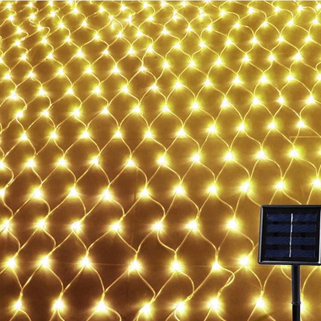 Luz LED de red de pesca solar para exteriores, decoración de luces navideñas, iluminación de estrellas, cadena de luces de bajo voltaje de 24 V, luz blanca cálida