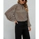 thumbnail image 2 of Top de gasa informal de moda con manga larga acampanada, camiseta de primavera a cuadros para mujer, 2 of 6