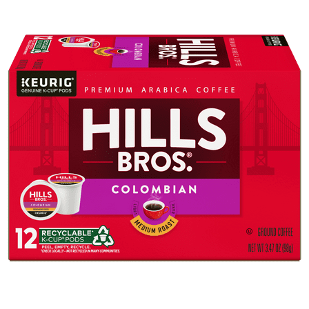 Hills Bros.100% Colombian Arabica Medium Roast, K-Cup® Coffee Pods, 12-Count Box