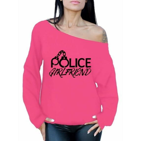 Awkward Styles Police Girlfriend Sweatshirt Proud Police Girlfriend Off the Shoulder Sweatshirt Valentine's Day Gift Police Officer Girlfriend Valentine Sweater for Women Police Girlfriend Gifts