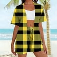 thumbnail image 4 of Htigea 2 Piece Set Women's Open Front Plaid Shirts and Drawstring Elastic Waist Shorts Matching Outfits Soft Comfy Casual Clothes Yellow XXL, 4 of 6