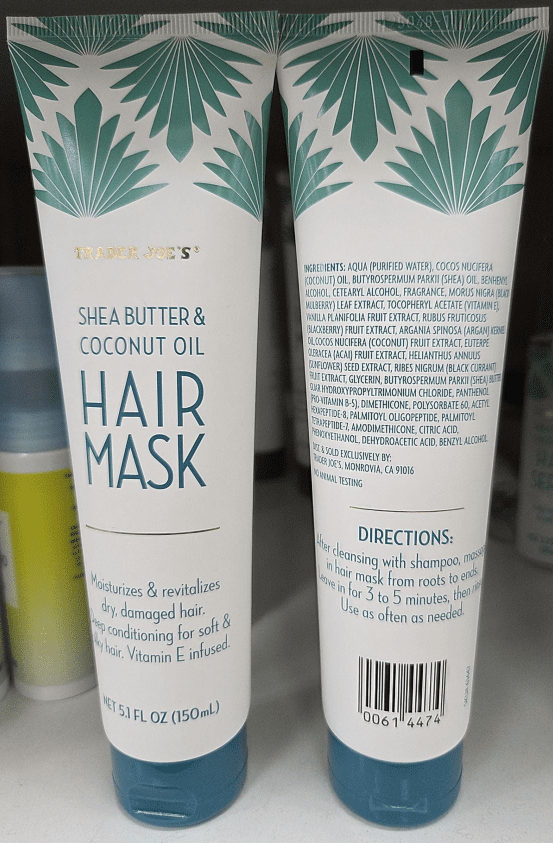 Trader Joe's Shea Butter & Coconut Oil Hair Mask 5.1fl oz 150ml (2 Tubes)