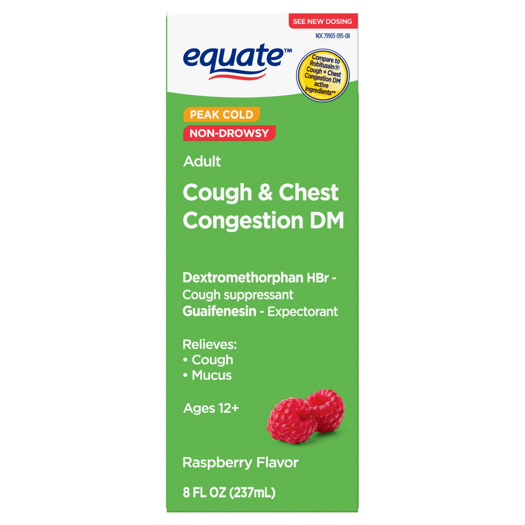 Equate Tussin DM Cough Syrup – Non-Drowsy Cough Suppressant, Cold Medicine, Raspberry