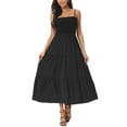 thumbnail image 1 of Unique Bargains Robe Maxi d'Été à Bretelles Spaghetti Smockée Décontractée Boho Sans Manches à Volants Noire m, 1 of 5