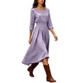 thumbnail image 6 of CHGBMOK Women's 3/4 Sleeve Dress Smocked Waist Flowy A Line Midi Dresses Casual Round Neck Dress, 6 of 6