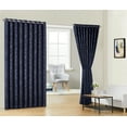 thumbnail image 1 of Evelyn - Wall-to-Wall Extra Wide Embossed Blackout Grommet Curtain Panels with 2 Rope Tiebacks - Ideal for Window Decor or Room Divider (2 Panels 108" W x 99" L Each, Navy), 1 of 1