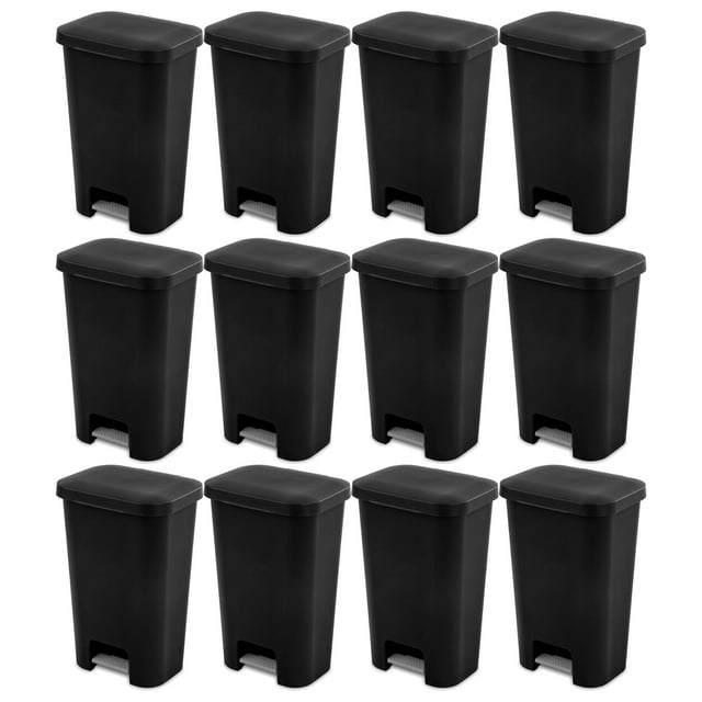Sterilite 11.9 Gal Rectangle Step On Trash Kitchen Wastebasket (12 Pack)