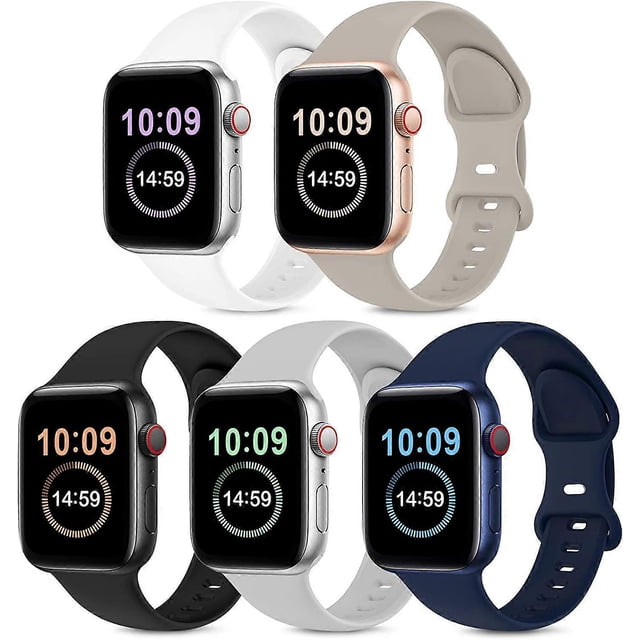 5 Pack Bands Compatible with Apple Watch Band 38mm 40mm 41mm 42mm 44mm 45mm, Compatible with iWatch Series 7 6 5 4 3 2 1 SE Women Men Stone/Black/Whit