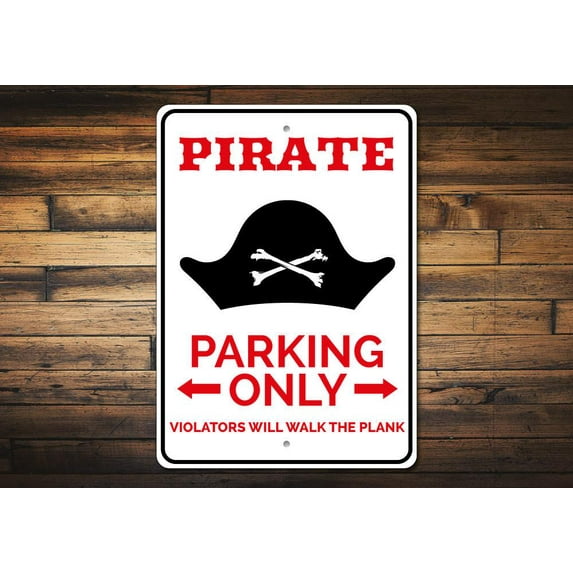 Pirate Parking Novelty Sign, Metal Wall Decor - 10x14 inches