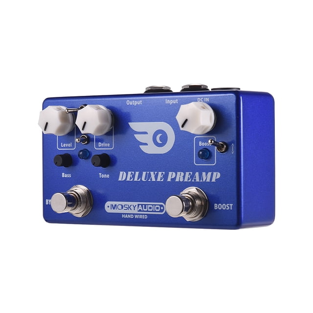 MOSKY Muyin DELUXE PREAMP Dual-Channel Guitar Pedal with Boost and Vintage Overdrive, Compact Metal Design, Independent Footswitch Control, Bass & Tone Adjustments