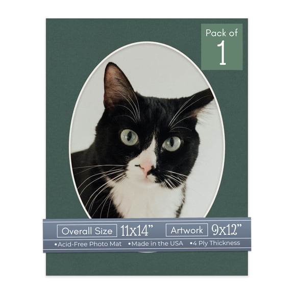 Spruce Green Picture Frame Mat for 11x14 Frames - Oval Opening for 9x12 Photos - 1 Mat