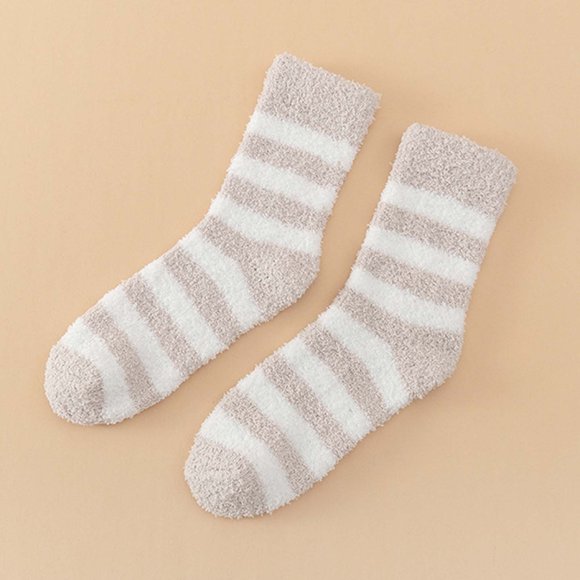 Qulqfy Girls Socks Fuzzy Thermal Crew Gray Striped Spring Fall Socks Socks for Swollen Ankles