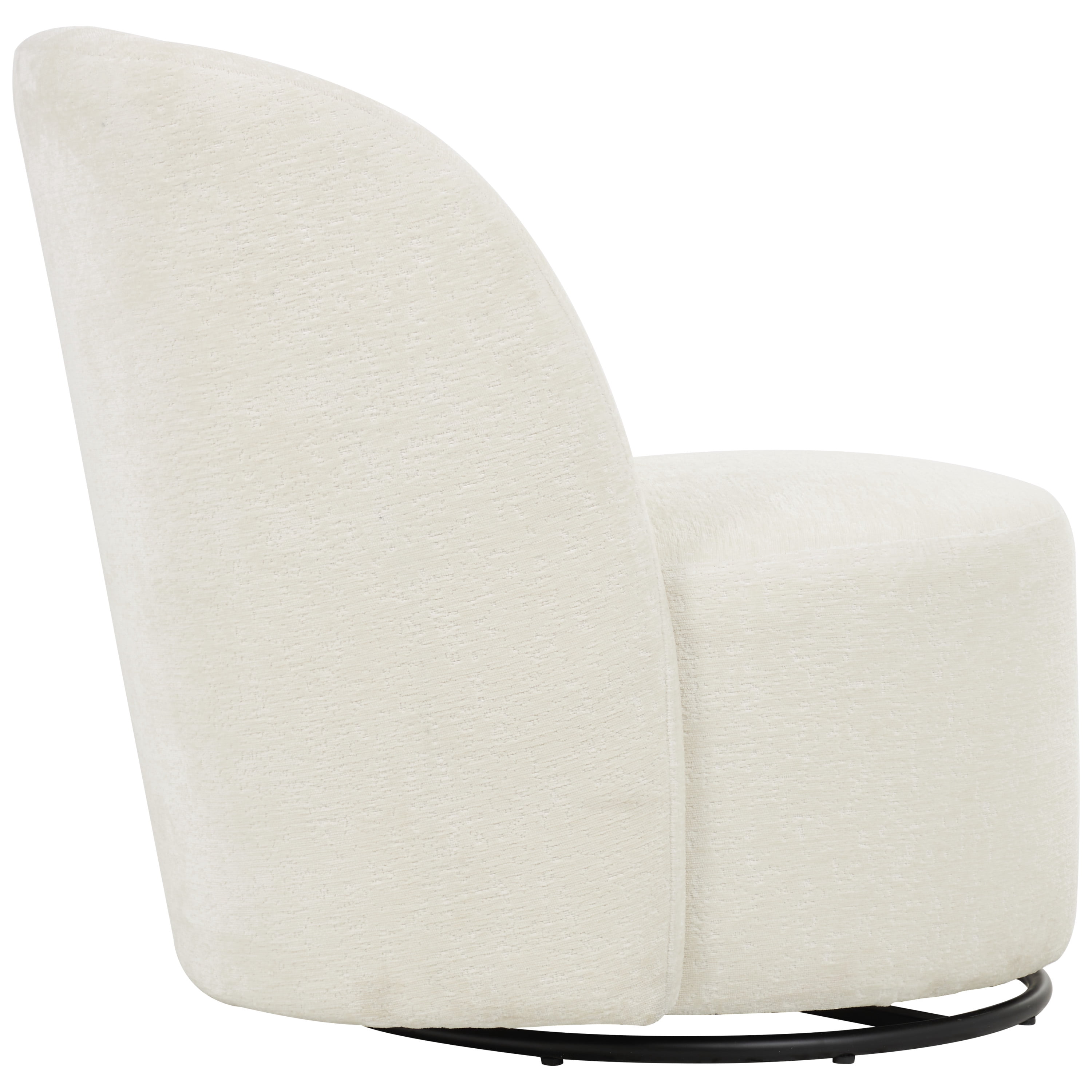 DecMode Polyester Round Swivel Boucle Lounge Chair with Black Base, White