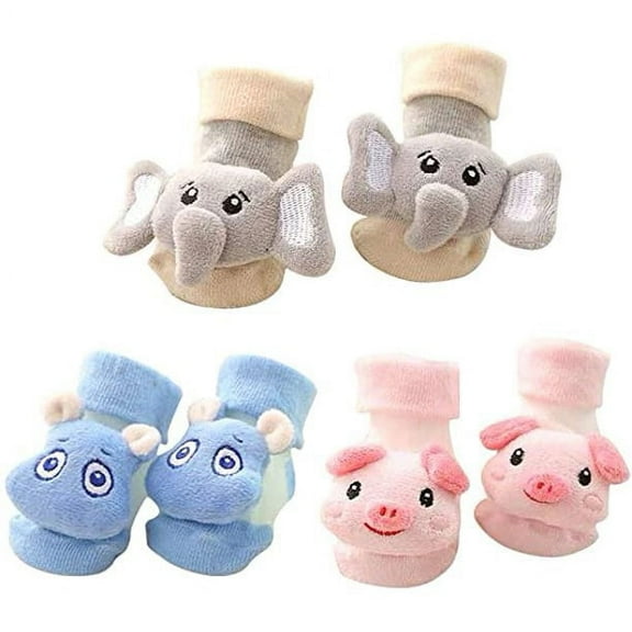SHELLTON Cute 3D Cartoon Anti-Skid Baby Booties Sock Slipper Shoes Doll socks with bells (Set of 3)