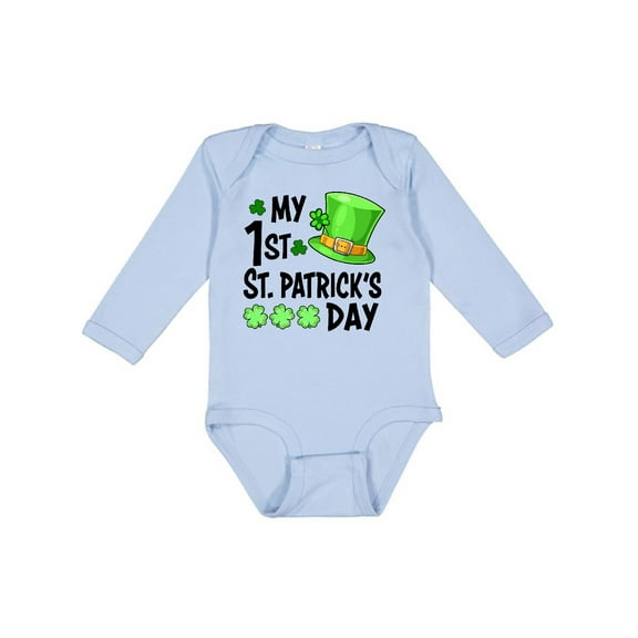 Inktastic My 1st St. Patrick's Day Green Top Hat and Clovers Boys or Girls Long Sleeve Baby Bodysuit