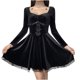 thumbnail image 1 of Vestido gótico de manga larga para mujer, vestido de noche Punk de retazos de encaje calado Fridja  nbo2880, 1 of 9