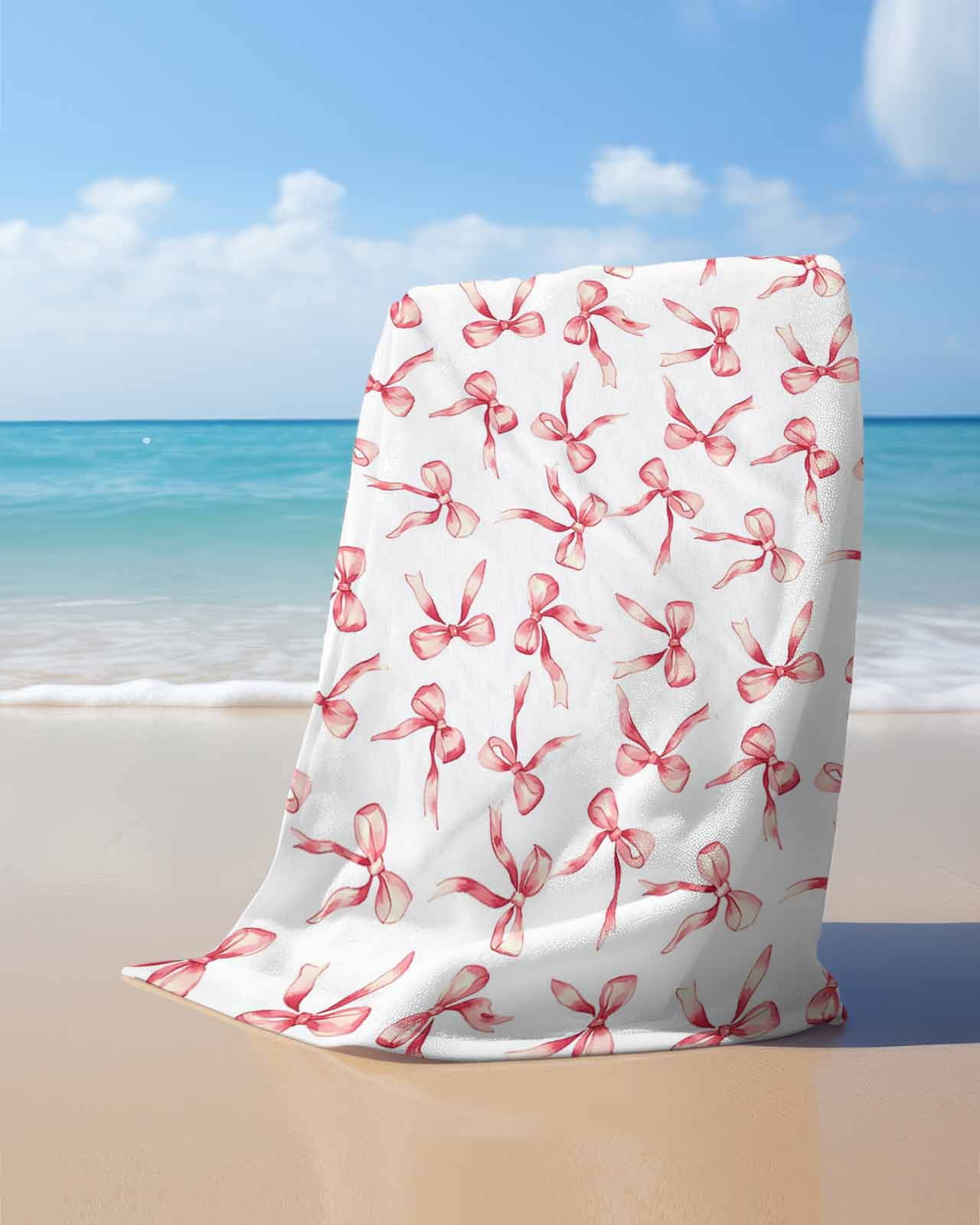 Pink Bow Ribbon Beach Towels Oversized Super Absorbent, Vintage Modern Art Bowknot Lightweight Bath Towel Quick Dry Sets For Bathroom/Pool/Rv Camping/Beach Play/Gym Room/Picnic 35"x70"