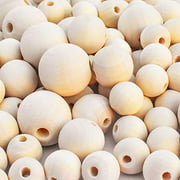 170pcs Natural Wooden Beads for Crafts Loose Solid Wooden Spacer Beads Assorted Round Wood Ball for DIY Handmade Jewelry Making Bracelet Garland Hair (16mm/20mm/25mm)