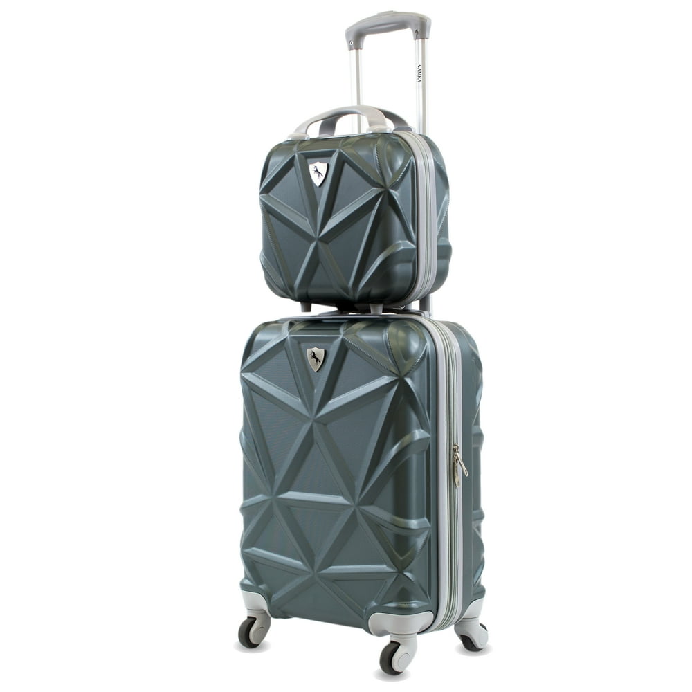 Amka Gem 2Piece CarryOn Cosmetic Spinner Luggage Set, Forest Green