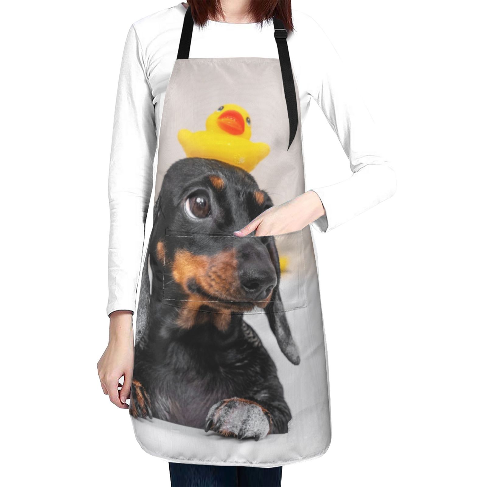 Kdxio Dachshund Sitting in Bathtub Apron with Pockets Adjustable Kitchen Aprons for Men Women Waterproof Aprons for Cooking,Drawing,Crafting, Baking Household Cleaning