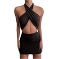 thumbnail image 2 of Fesfesfes Spring Dresses for Women Hollow Out Party Dress Casual Solid Color Cross Halter Neck Sleeveless Bodycon Dress, 2 of 5