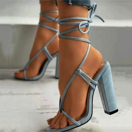 

HIBRO Fashion Womens High Heels Breathable Lace Up Shoes Casual Toe Knob Sandals