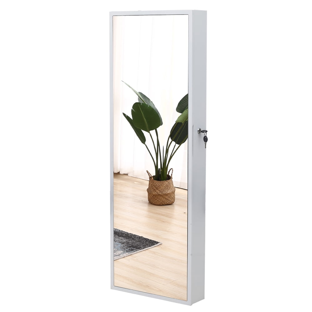 Kepooman Full Mirror Wooden Wall Mounted 3-Layer Shelf 17 Cosmetic Brush Holders With Inner Mirror 8 Blue LED Light Mirror Cabinets - White Kepooman Full Mirror Wooden Wall Mounted 3-Layer Shelf 17 Cosmetic Brush Holders With Inner Mirror 8 Blue LED Light Mirror Cabinets - White