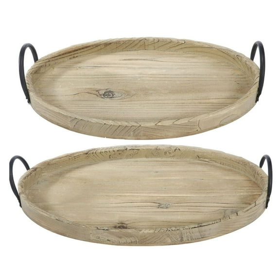 CC Home Furnishings Oval Fir Wood Trays with Handle - 21" - Set of 2
