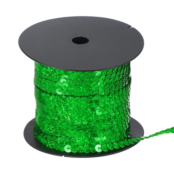Uxcell 100 Yard Flat Sequin Strip, 6mm Paillette Sequins String Ribbon Roll Spangle Flat Sequin Strip for Crafts Embellishments Sewing Costume Accessories, Laser Dark Green