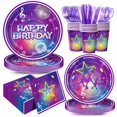 thumbnail image 1 of Set de vajilla desechable para fiesta Elzoviran, 168 piezas, tema musical morado, 1 of 7