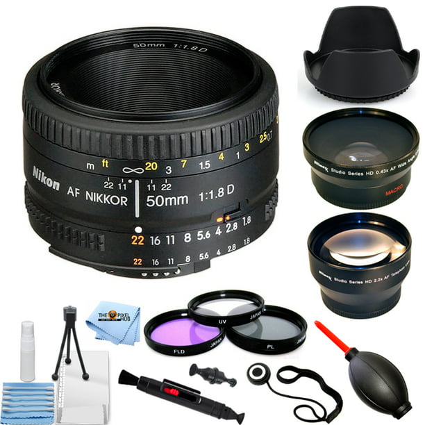 Nikon AF NIKKOR 50mm f/1.8D Lens - Pro Bundle with Telephoto and 
