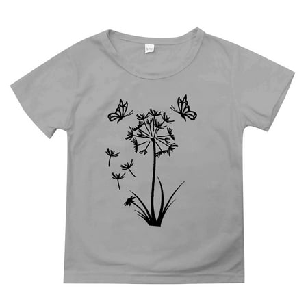 

LNMQLPDBS Kids T-Shirts Black Summer Children s Wear Dandelion Cute Print Children s Round Neck T Shirt Medium Short Sleeve Top for Children