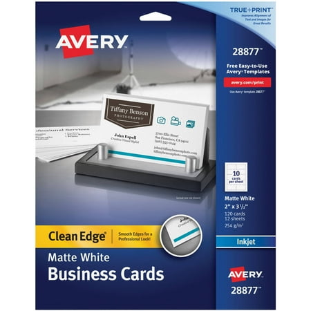 Perforated Business Cards (Avery Clean Edge True Print Matte Business Cards for Inkjet Printers, Two-Side Printable, 28877, Pack of)