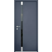 Front Exterior Prehung Steel Door / Cynex 6777 Grey / Stainless Inserts Single Modern Painted-W36" x H80"-Right-hand Inswing
