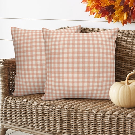 Outdoor Waterproof Pillow Covers Minimalist Pink Beige Gingham Decorative Throw Pillow Protectors,Rustic Buffalo Check Pillowcase Cushion Cases for Patio Sofa Garden Couch,16x16in,Pack of 2
