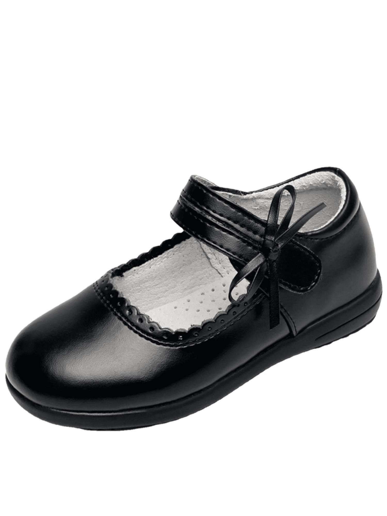 Cowhide School Uniform Shoes Girls Flats pigskin Lining Black Shoes 118Y