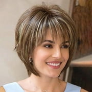 Lakihair Short Brown Pixie Cut Wigs for Women with Bangs Highlight Blonde Synthetic Short Hair Wig