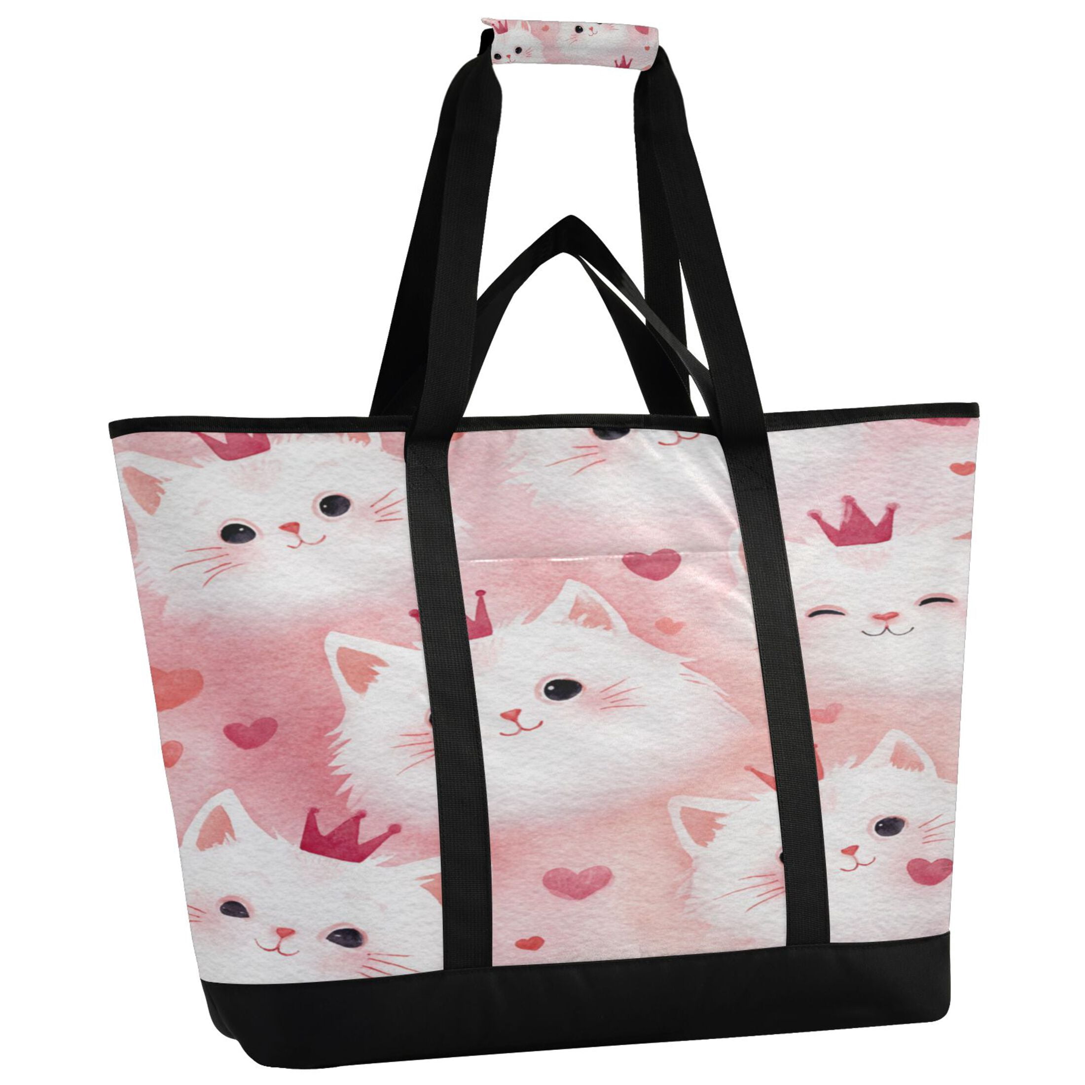 Extra-Large Wide Opening Design Capacity Hand-Held Ice Pack Thickened Insulation Layer For Long-Lasting Cold Retention For Outdoor Shopping Picnics And Camping Adorable White Cat Faces