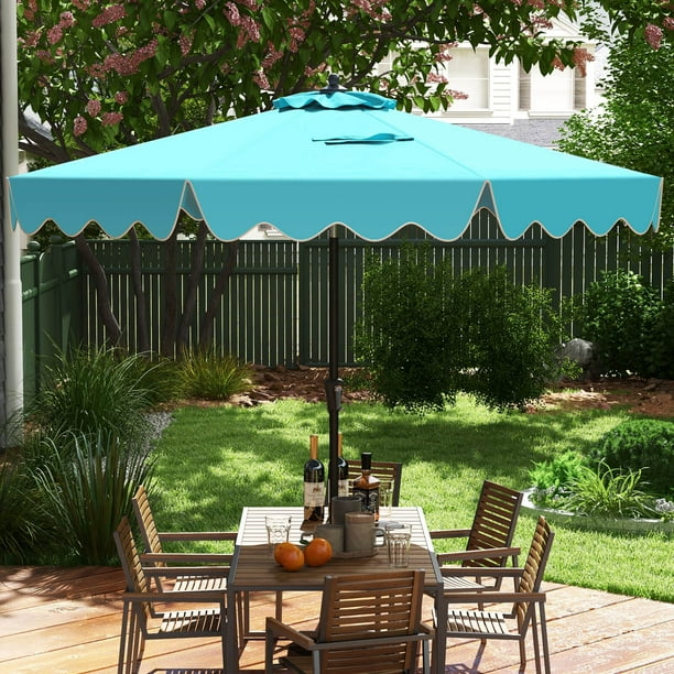 costway 9ft patio umbrella patio 15 x 9 ft Solar Double-sided with 144 Multi-colored Flowing Lights 12 Modes and 12 Ribs-Brown allowing you to adjust the angle by 25 for optimal shade coverage from any direction 9 Feet Patio Umbrella with