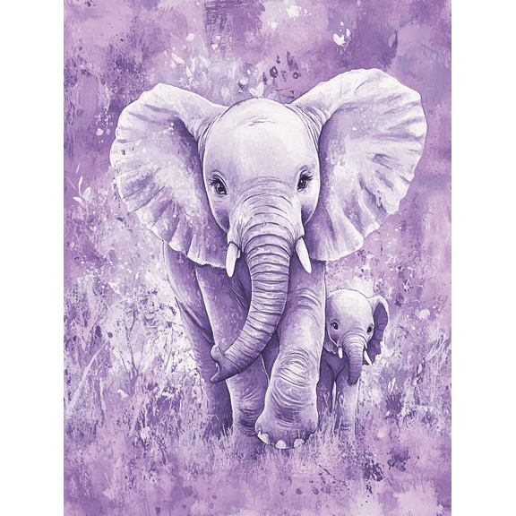 Lavender Elephant Mother and Baby Canvas Wall Art， Perfect for Living Room， Bedroom， Nursery， Office， and Gallery Wall Decor.