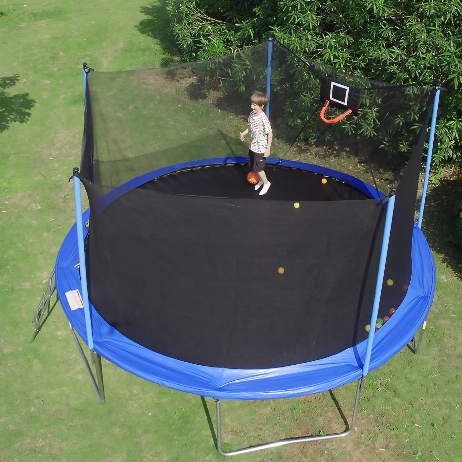 Mersco 14ft Trampoline Upgraded for Kids and Adults, Backyard Trampoline with Basketball Hoop and Enclosure Net,Jumping Trampoline PLAY for Boys and Girls Birthday Gift, Blue