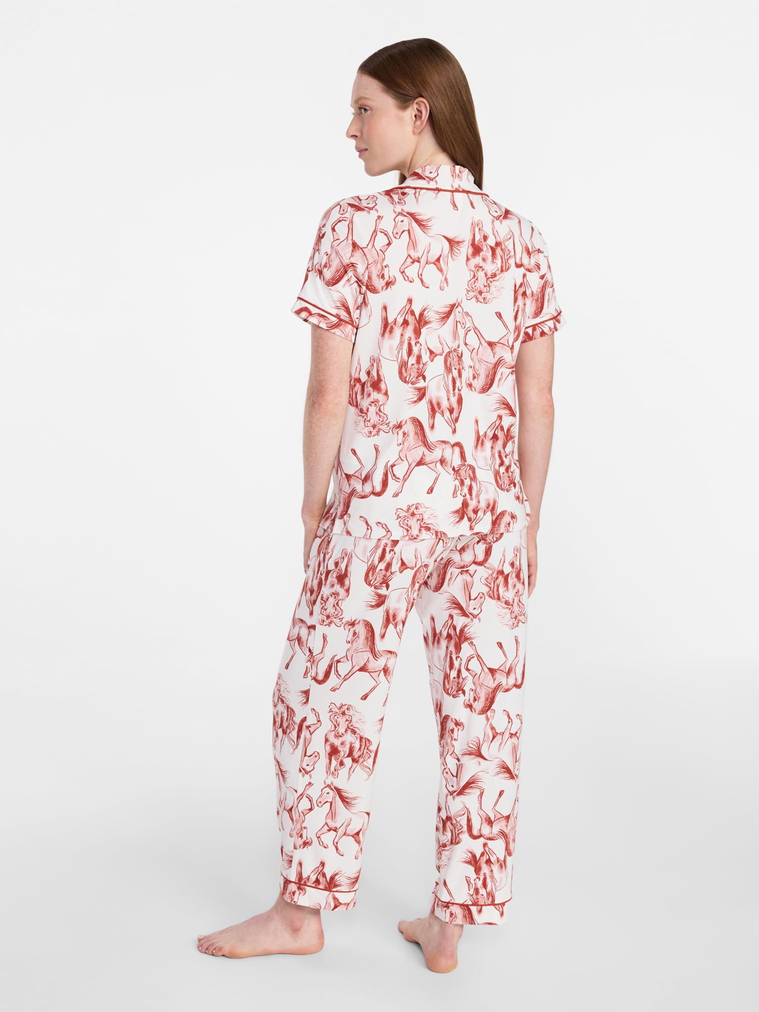 Joyspun Women's Dreamy Soft Collection Notch Collar Top and Capri Pants Pajama Set, 2-Piece, Sizes XS-3X