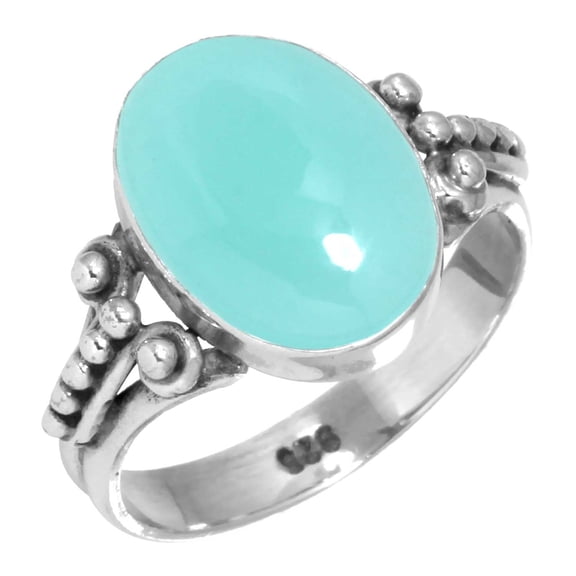 925 Silver Ring For Women - Men Aqua Chalcedony Stone Silver Ring Size 7.5 March Birthstone Boho Silver Ring Size 7.5 Gift For Girl Friend On Engagement 925 Gemstone Silver Jewelry