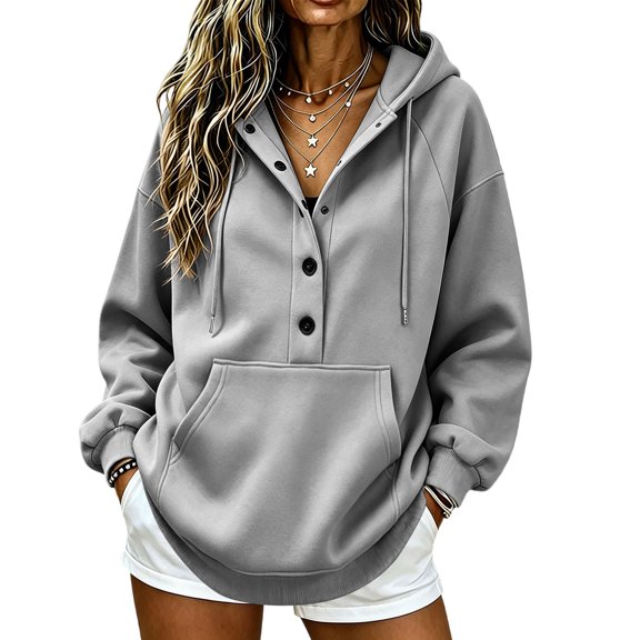 CBASIHI Womens Winter Warm Hoodies with Pocket Thick Fleece Casual Fashion Long Sleeve Oversized Pullover Sweatshirt Gray S-2XL