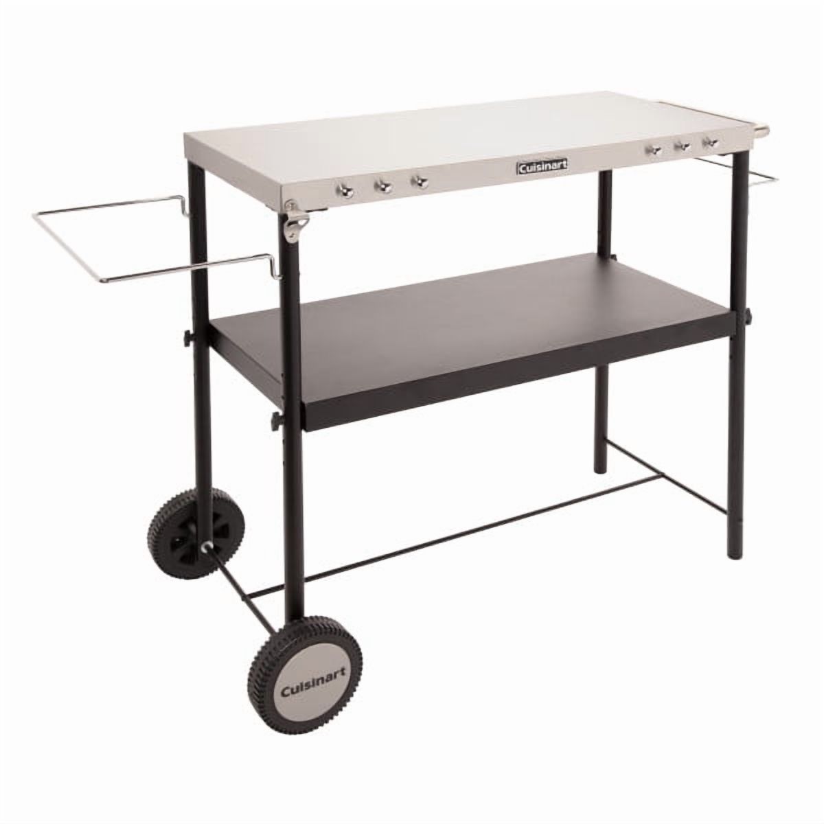 Cuisinart Outdoor BBQ Prep Cart, Stainless Steel Portable Grill Table with Wheels, Grill Cart with Adjustable Storage Shelf, Tool Hooks, Trash Bag & Paper Towel Holder