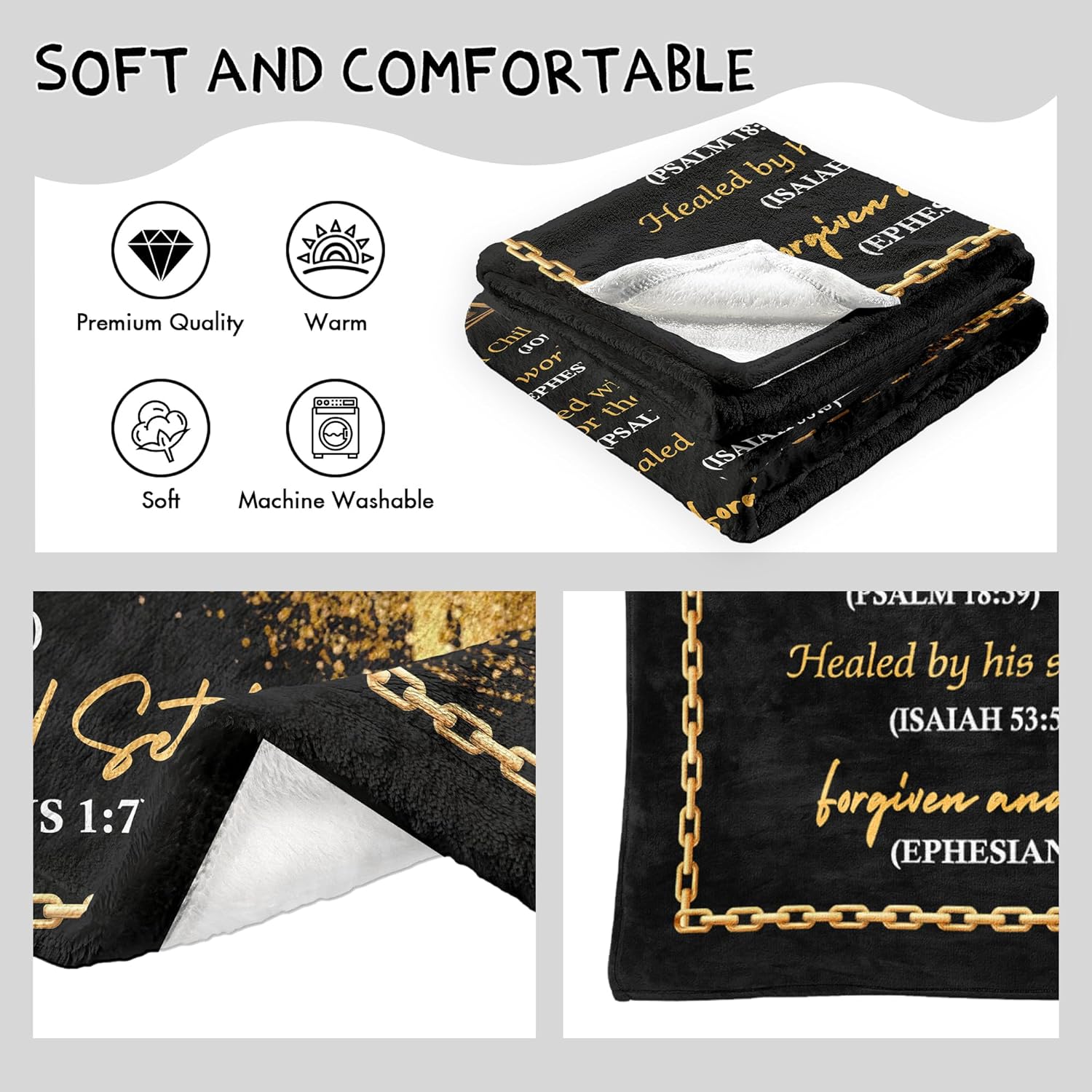 Christian Gifts for Men Blanket 60" x 50", Religious ​Baptism Gifts for Man, Confirmation Gifts for Boys, Man of God/Bible/Inspirational/Spiritual/Catholic Gifts for Men
