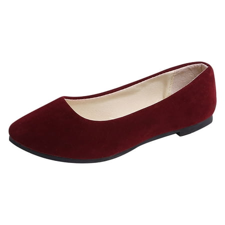 HaiMao Flats for Women Clearance Comfortable Solid Color Soft Flats Square Toe Ballet Shoes Dressy Slip-ons Loafers Wine 9.5(43)