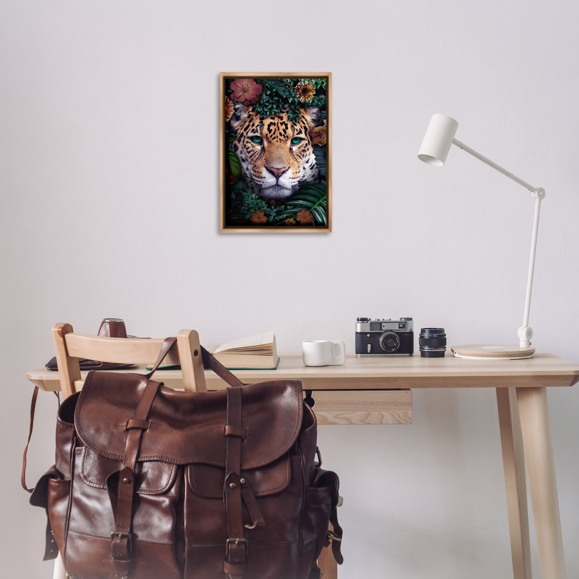 Stupell Industries Cheetah with Tropical Florals Animals Painting Brown Floater Framed Canvas Art Print Wall Art, 17 x 25