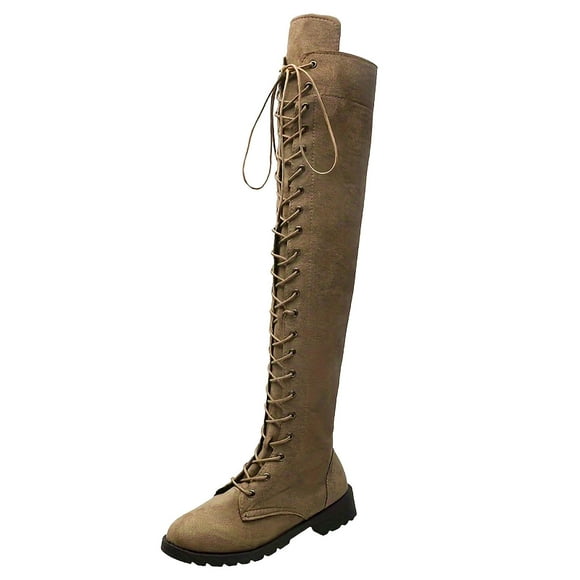 Wyzesi Brown Boots for Women Knee High Narrow Calf Women's Fashion Flock Round Toe Boots Solid Shoes High Heels Over Lacup Knee High Boots Christmas Boots for Women